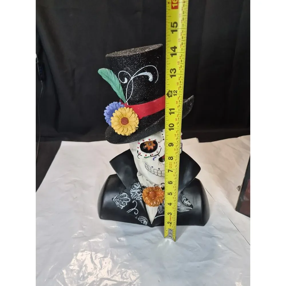DAY OF THE DEAD SUGAR SKULL with Color Changing LED Light Eyes ~ Halloween Decor
